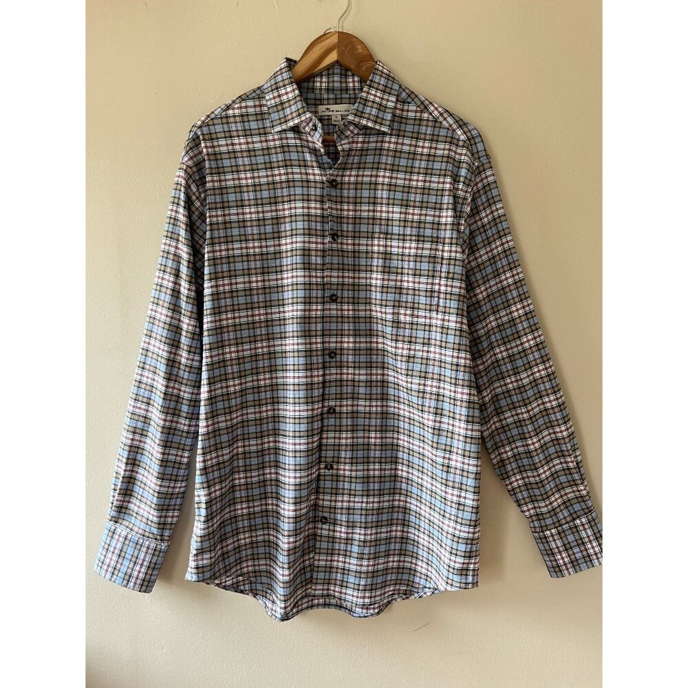 Peter Millar Sz M Flannel Waynesville Sport‎ Shirt Spread Collar Performance